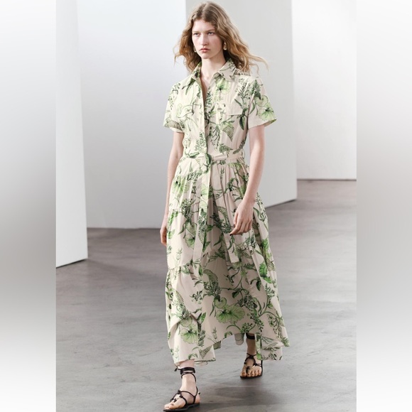 ZARA PRINTED MAXI SHIRT DRESS - Picture 4 of 9